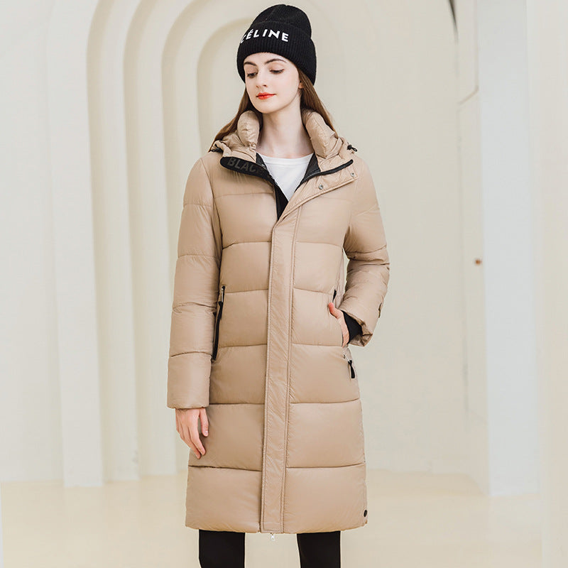 City Longline Hooded Puffer Coat — Khaki