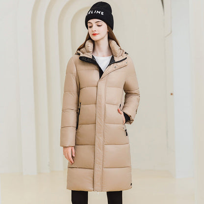 City Longline Hooded Puffer Coat — Khaki