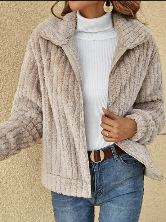 Cove Textured Fleece Jacket — Apricot