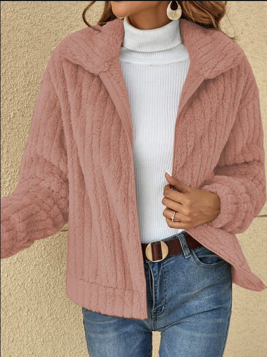 Cove Textured Fleece Jacket — Pink
