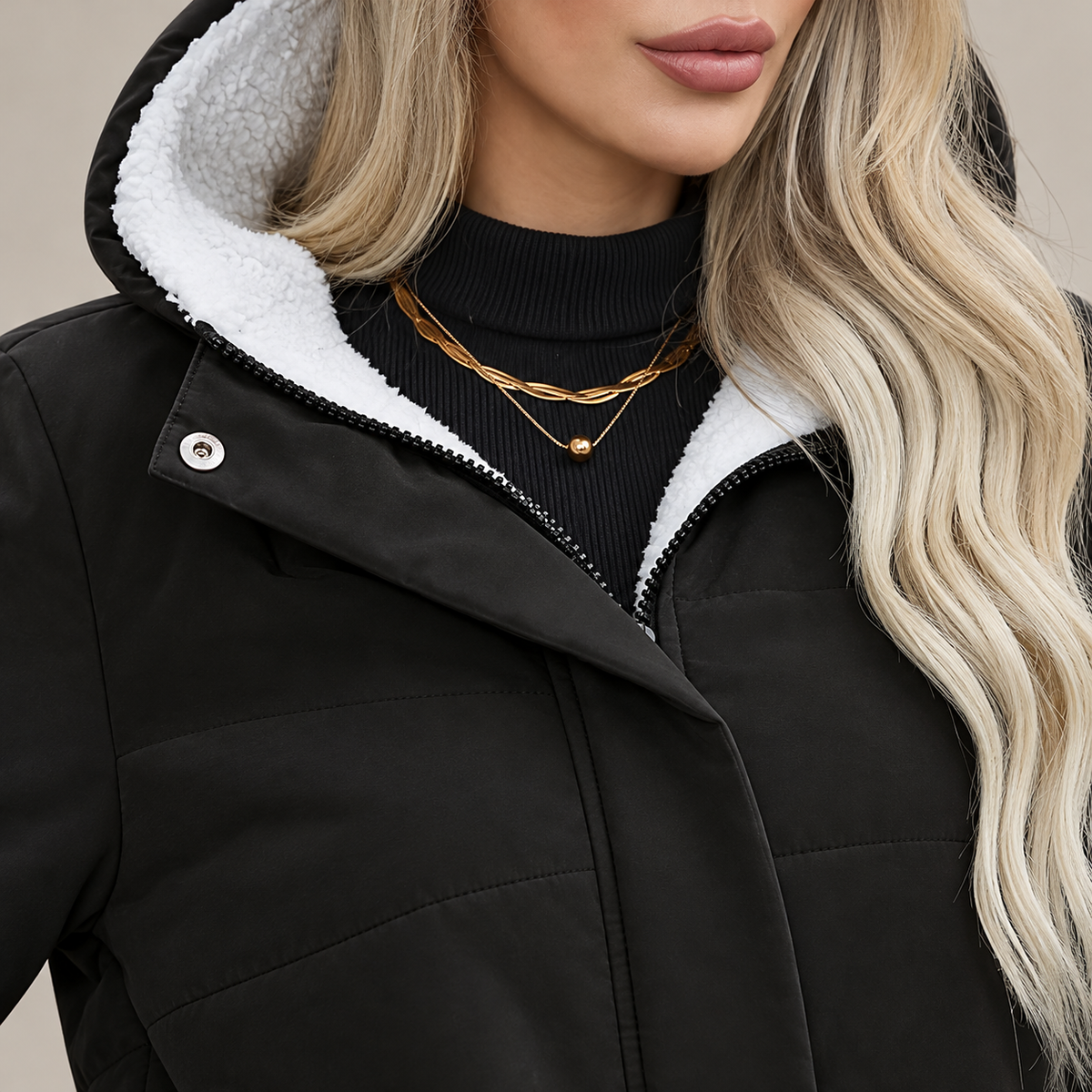 Close-up presentation of the jacket's visible texture and construction